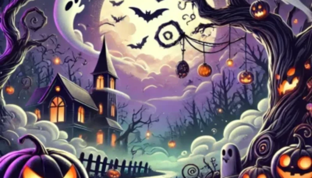 DALL·E 2024-10-24 18.11.25 - A new and unique Halloween illustration with a spooky yet fun atmosphere. The image should feature a haunted forest with twisted trees, a glowing jack DALL·E 2024-10-24 18.11.25 - A new and unique Halloween illustration with a spooky yet fun atmosphere. The image should feature a haunted forest with twisted trees, a glowing jack