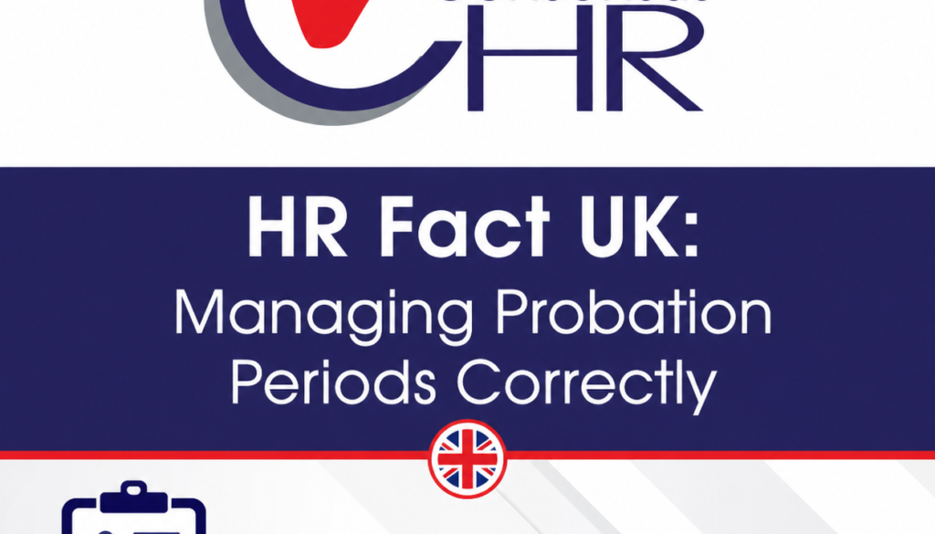 Consensus HR logo with the title 'HR Fact UK: Managing Probation Periods Correctly' and a checklist icon at the bottom left of the image area.
