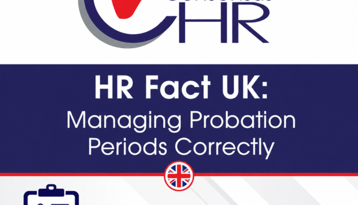 Consensus HR logo with the title 'HR Fact UK: Managing Probation Periods Correctly' and a checklist icon at the bottom left of the image area.