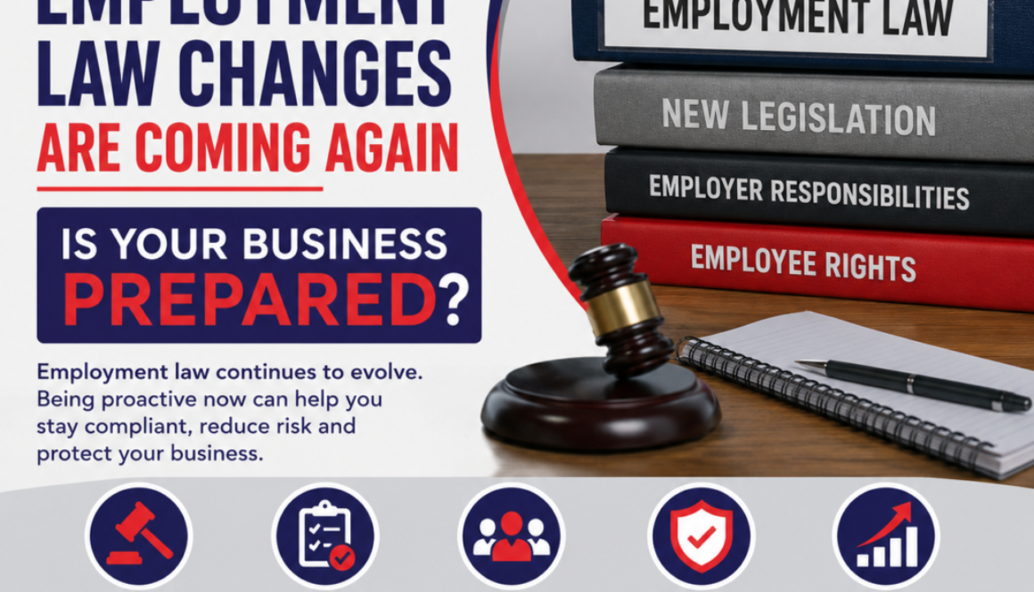 Infographic alert that employment law changes are coming and asks, 'Are you prepared?' for business readiness and compliance.